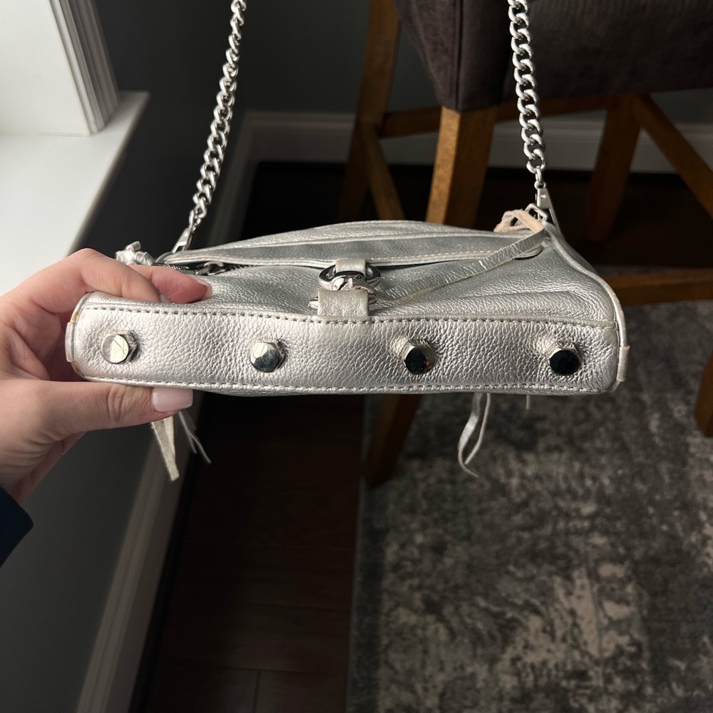 Rebecca Minkoff Mini MAC Metallic Silver Leather Crossbody Bag - Picture 7 of 9